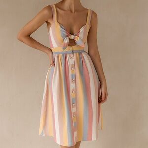 Madewell Multicoloured Tie-Front Cutout Dress in Sherbet Stripe Size 4